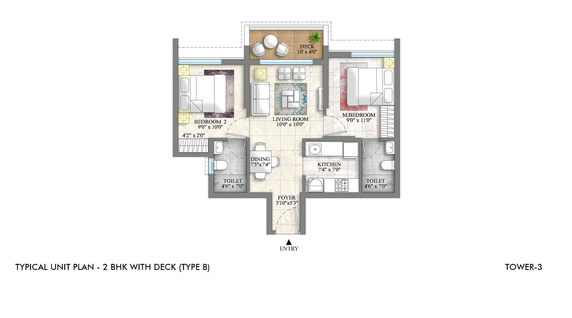 Casa Evergreen Master Plan - 2 BHK with Deck Flat Plans | Lodha Vikhrolii